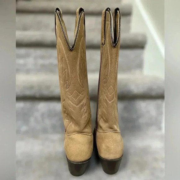 Vintage Texas Boot Co. Suede Cowboy Embroidered Boots – Style 4906 Tan Women’s 7 - Picture 5 of 10